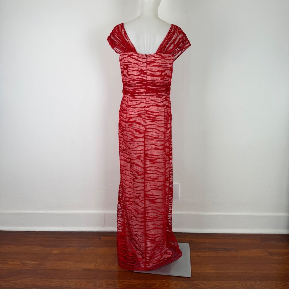 Tadashi Shoji Red Metallic Mesh Asymmetrical Gown ANT1924L Womens 8 NWT - Picture 6 of 15